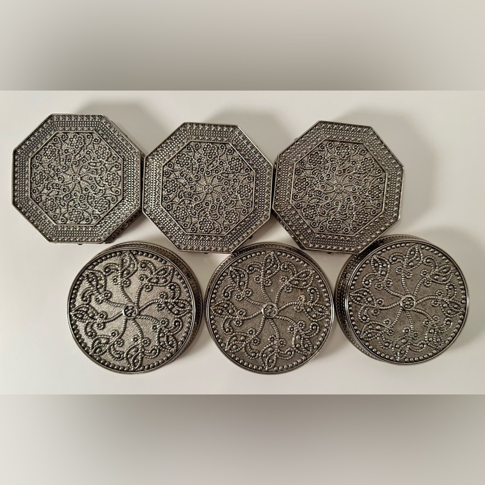 Vintage WALLACE Silver Coasters, Black Rhinestones, Rare7 Pieces, 2 Shapes - Picture 6 of 8
